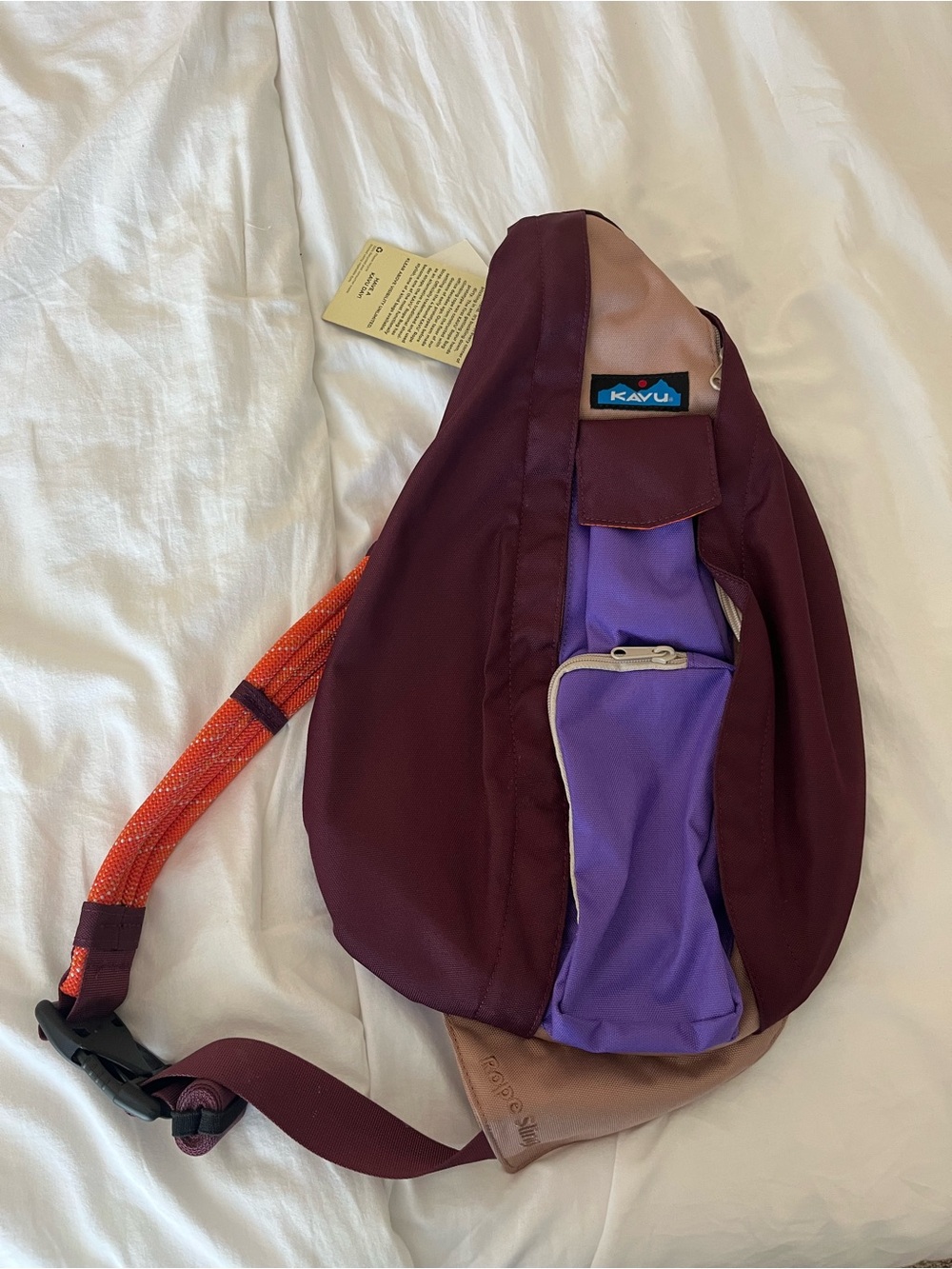 Kavu Purple Sling Bag with Orange Rope Strap
